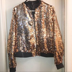 RARE Project Runway Rose Gold Sequin Bomber ✨